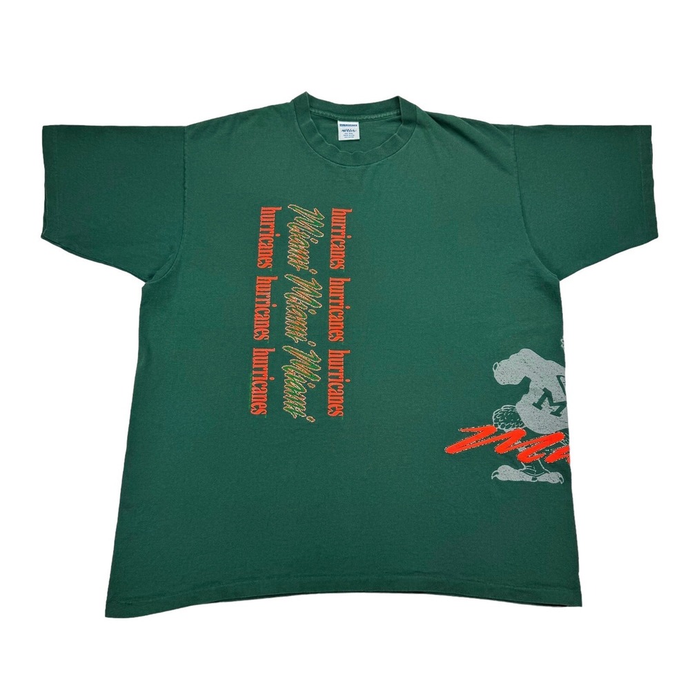 Vintage 90s Miami Hurricanes Wrap Around Shirt size XXL - Made in USA - Green